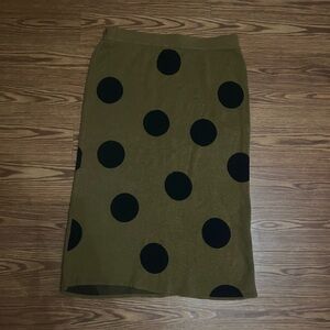 Who What Wear Olive Green Pencil Skirt with Black Polka Dots Large